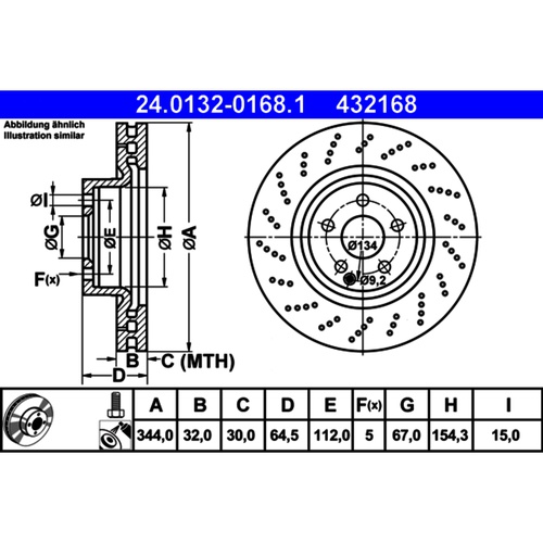 ATE Front Disc Brake Rotor 0004211412 432168