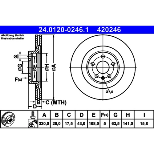 ATE Rear Disc Brake Rotor Set 31471816 420246