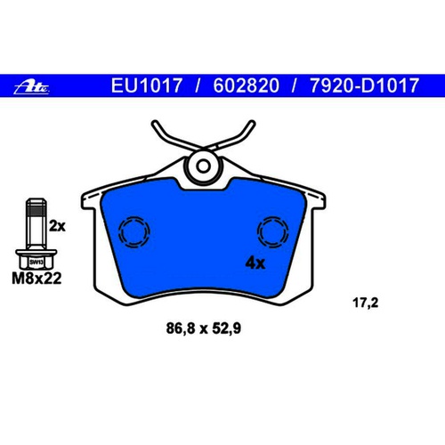 ATE Rear Disc Brake Pad Set 8E0698451K 602820